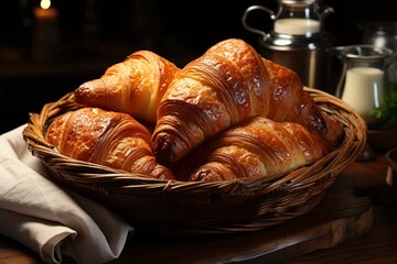breakfast coissant in an upscale cafeteria in a business district. Healthy breakfast concept