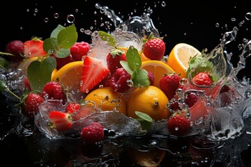 fresh ripe fruit in summer immersed in fresh water