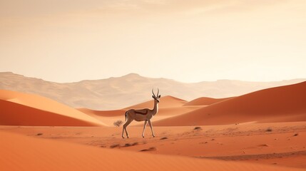  a desert scene with a gazelle in the foreground.  generative ai