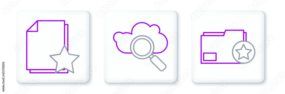 Poster set line document folder with star, and search cloud computing icon. vector