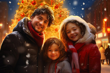 man and woman with children and christmas.