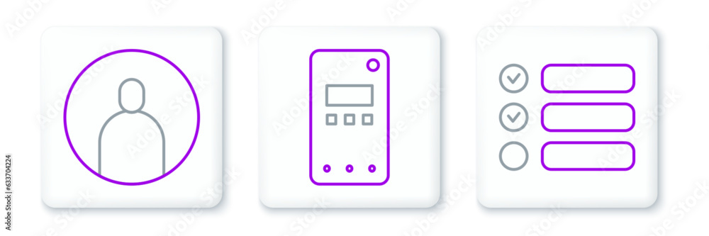 Aufkleber set line task list, create account screen and mobile phone icon. vector