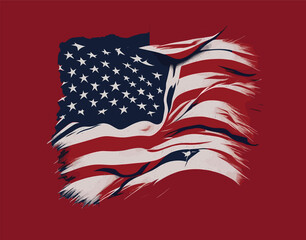 the united states american flag is torn and looks really cool t shirt illustration