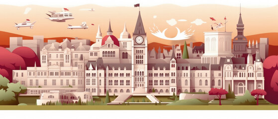 Canada Famous Landmarks Skyline Silhouette Style, Colorful, Cityscape, Travel and Tourist Attraction - Generative AI