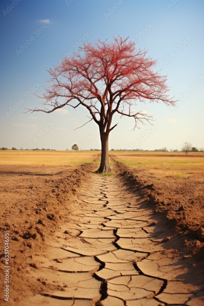 Aufkleber a tree with a crack in the ground. generative ai image.