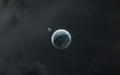 Fototapeta na wymiar 3D illustration of Earth and Moon. 5K sci-fi visualization. Elements of image provided by Nasa