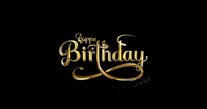 Happy 17th Birthday Handwritten Animated Text in gold color and alpha matte. Great for birthday wishes or opening videos for greetings on special days. Transparent background