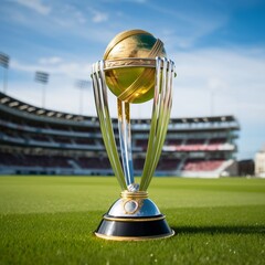 Cricket trophy on the cricket ground generative ai
