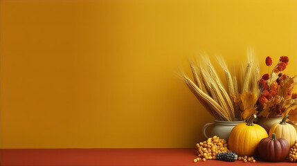 Thanksgiving Design: Small Pumpkins on a Yellow and Orange Background with Copyspace

