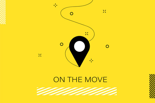 On the move modern illustration with map point on the yellow background