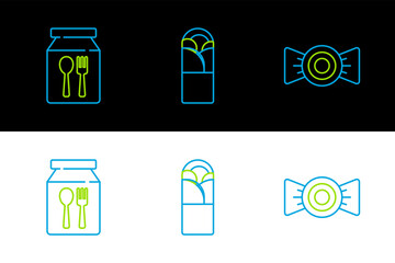Set line Candy, Online ordering delivery and Doner kebab icon. Vector