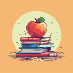 Happy teacher's day, apple on the stack of books, Generative ai