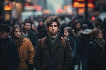 Man walking among the crowd in the street