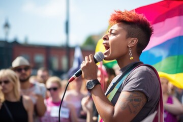 Speaker Addressing the Crowd at a Pride Parade