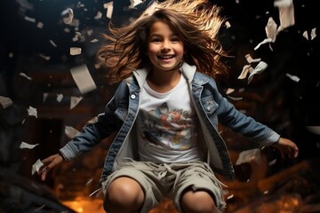 Fototapeta na wymiar Girl jumping in Studio Photography. Generative AI