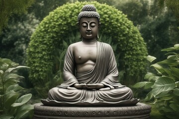 a buddha statue in the garden - obrazy, fototapety, plakaty