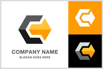 Monogram Letter C Geometric Cube Arrow Business Company Stock Vector Logo Design Template