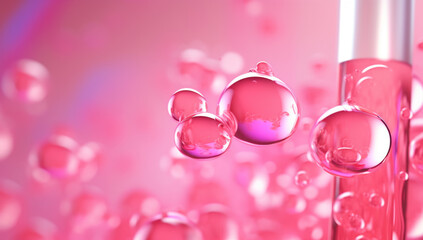 serum bubble pink background for cosmetics product. Generated with AI