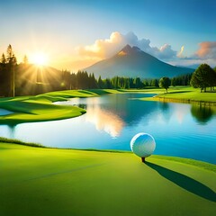 golf course with sunset  generating by AI technology