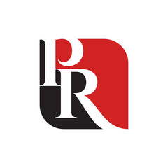 black red PR logo negative space concept isolated on white background.