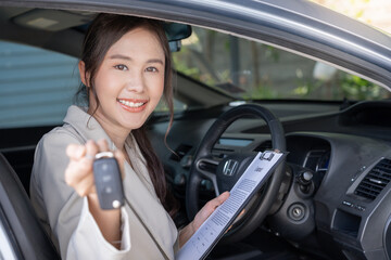 lease, rental car, sell, buy. Dealership manager send car keys to the new owner.  Sales, loan credit financial, rent vehicle, insurance,  renting, Seller, dealer, installment, car care business..