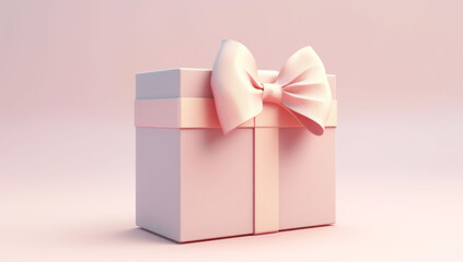 Holiday gift boxes with satin ribbon bow on a pastel pink background. Festive minimalism concept. Flat style layout. Generated with AI