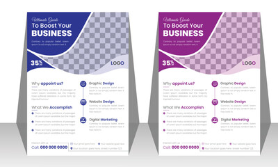 Corporate modern business flyer template design, perfect for creative professional business, space for photo in background