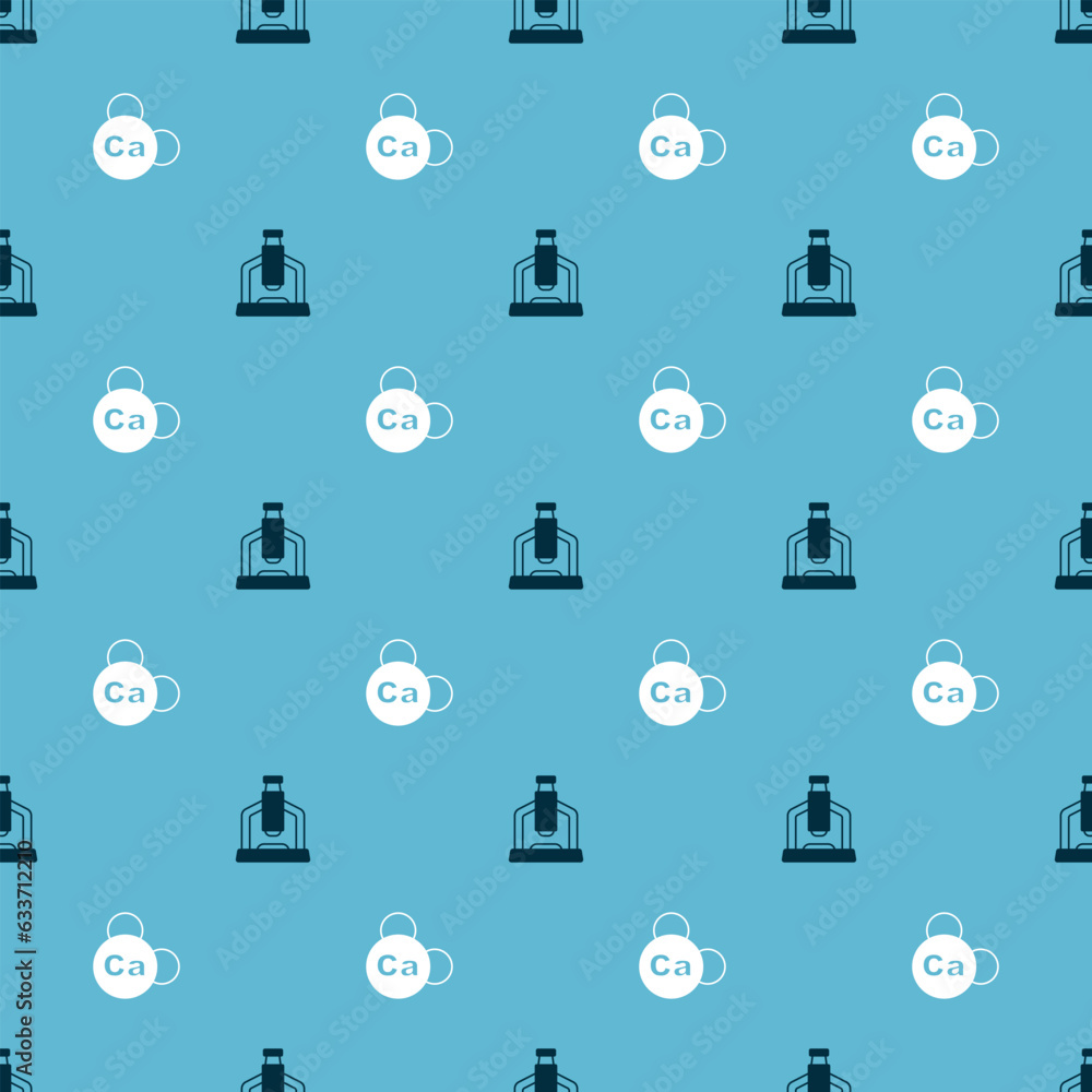 Aufkleber set microscope and mineral ca calcium on seamless pattern. vector