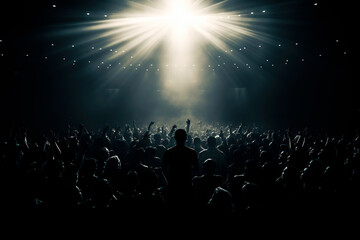 Fototapeta na wymiar Single person on stage, crowd at concert