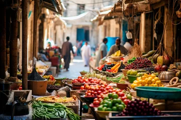 Keuken spatwand met foto Arabic bazaar shopping in an outdoor market. Crowded with people at the market © Jezper
