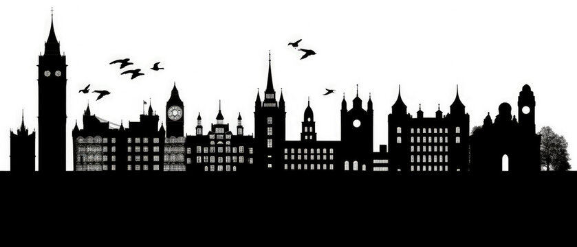 United Kingdom Landmarks Skyline Silhouette Style, Colorful, Cityscape, Travel and Tourist Attraction - Generative AI © jovannig