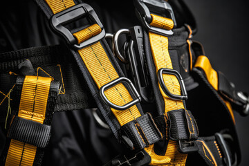High-quality macro image of a safety harness with tough materials and secure clasps for maximum protection