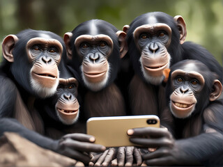 happy group of chimpanzeess  smiling taking selfie-summer vibes