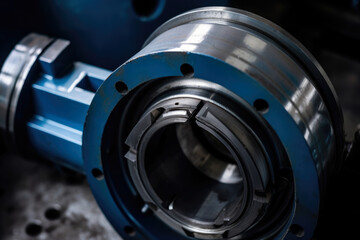 Macro shot of a pump's housing and casing, revealing the sturdy and robust construction of this vital industrial component