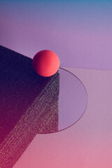 dimensional compositions of geometric shapes concept. purple ball on textured box and mirror on...
