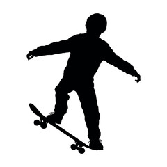 Boy riding skateboard black silhouette.