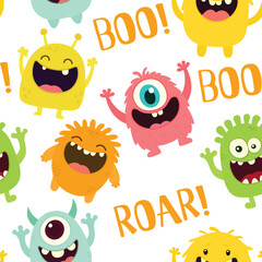 Cute monster seamless pattern, monster vector illustration background