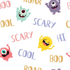 Cute monster seamless pattern, monster vector illustration background