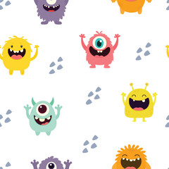 Obraz premium Cute monster seamless pattern, monster vector illustration background