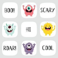 Cute monster seamless pattern, monster vector illustration background