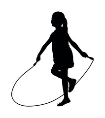 Little girl skipping rope vector silhouette.