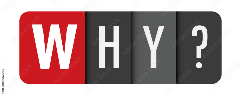Aufkleber why? gray vector typography banner with initial letter highlighted in red