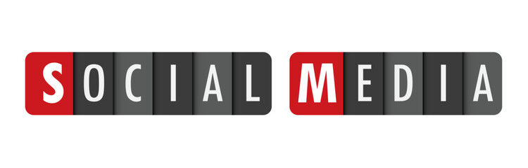SOCIAL MEDIA gray vector typography banner with initial letter highlighted in red