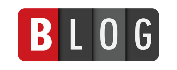 BLOG gray vector typography banner with initial letter highlighted in red