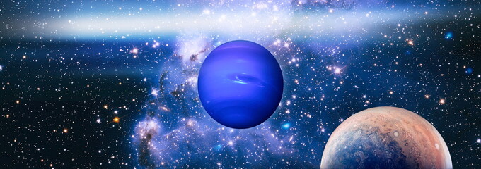 Stars of a planet and galaxy in a free space . Bright Star Nebula. Distant galaxy. Abstract image....
