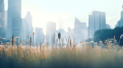 urban skyline meets swaying grass