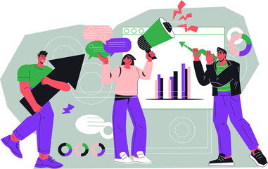 Digital marketing and social network promotion, SMM team and market research, financial business strategy.