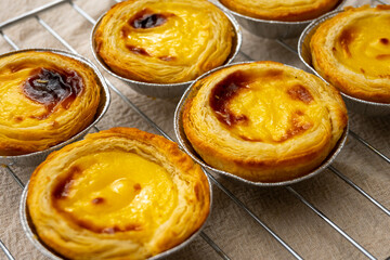 Portugal's traditional sweet dessert Pastel de nata egg custard tart pastry in cup