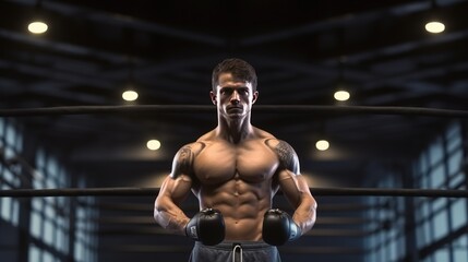 Fototapeta na wymiar Athlete Boxer Standing And Recreation On Boxing Ring