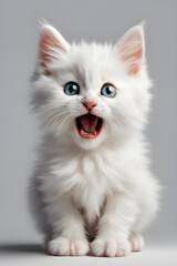 surprised white kitten with open mouth
